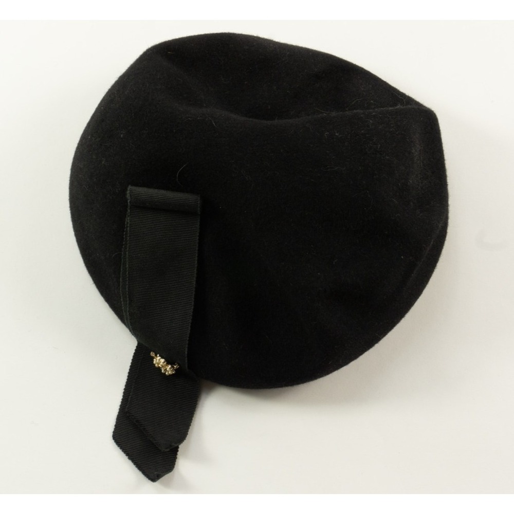 Vintage Glenover Felt Wool Beret Cap Henry Pollak Pearl Floral Pin Black Hat